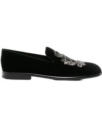 Dolce & Gabbana - Coat Of Arms Embroidered Velvet Loafers - Lyst