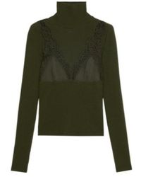 Blumarine - Dolcevita Lace-Insert Ribbed Turtleneck Top - Lyst