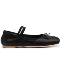 Miu Miu - Bow-Detail Satin Ballerina Shoes - Lyst