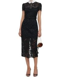 Self-Portrait - Lace Contrast Collar Midi Dress - Lyst