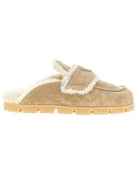 Prada - Suede And Shearling Mules - Lyst