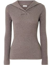 Brunello Cucinelli - Ribbed Metallic Cashmere And Silk-Blend Top - Lyst
