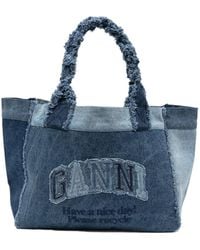 Ganni - Medium Trapeze Denim Tote Bag - Lyst