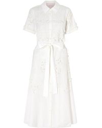Carolina Herrera - Belted Embroidered Cotton-Blend Poplin Midi Shirt Dress - Lyst