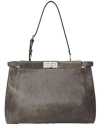 Fendi - My Peekaboo Large Vintage-Effect Leather Bag - Lyst