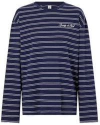 Sporty & Rich - Logo-Embroidered Striped Cotton-Jersey Long-Sleeve Top - Lyst