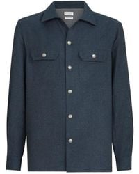 Brunello Cucinelli - Virgin-Wool Flannel Overshirt With Spread-Collar And Chest-Pockets - Lyst