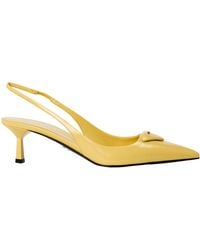 Prada - Saffiano Patent Leather Slingback Pumps - Lyst