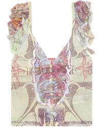 DIESEL - M-Fiore Medieval Printed Ruffle-Shoulder Knitted Top - Lyst
