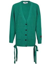 MSGM - Logo Patch Knitted Cardigan - Lyst