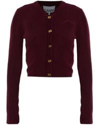 Ganni - Ribbed V-Neck Cardigan - Lyst