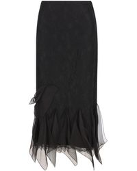 Valentino - Lace Ruffled Hem Midi Skirt - Lyst