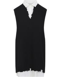 MM6 by Maison Margiela - Frayed V-Neck Knitted Dress - Lyst