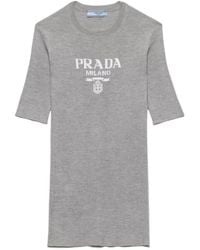 Prada - Silk Crew-Neck Sweater With Logo - Lyst