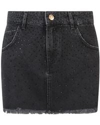 Blumarine - Rhinestone Embellished Denim Mini Skirt - Lyst