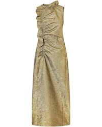 Ulla Johnson - Asymmetric Ruffled Metallic Taffeta Midi Dress - Lyst