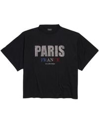 Balenciaga - Paris Strass Cropped Oversized T-Shirt - Lyst