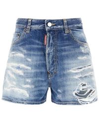 DSquared² - Logo Patch Distressed Denim Shorts - Lyst
