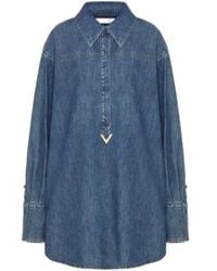 Valentino - Vgold Curved Hem Denim Shirt Dress - Lyst
