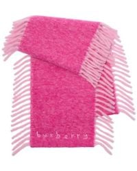 Burberry - Logo Embroidered Fringed Happy Scarf - Lyst