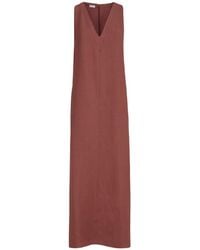 Brunello Cucinelli - V-Neck Monili-Detail Midi Dress - Lyst
