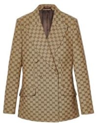 Gucci - Double-Breasted Gg Canvas Jacket - Lyst