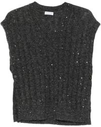 Brunello Cucinelli - Sequin Embellished V-Neck Top - Lyst