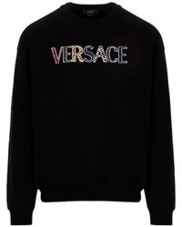 Versace - Logo Embroidered Crewneck Sweatshirt - Lyst