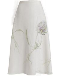 Alberta Ferretti - Linen Midi Skirt With A Floral Pattern - Lyst