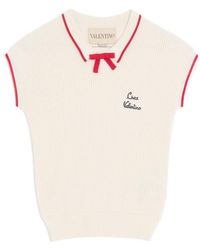 Valentino - Bow Collar Ribbed Sweater - Lyst