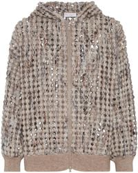 Brunello Cucinelli - Sequin Embellished Zip-Up Cardigan - Lyst