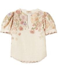 Twinset - Floral Embroidered V-Neck Top - Lyst