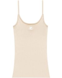 Courreges - Courrèges Logo Embroidered Ribbed Sleeveless Top - Lyst