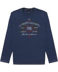 Armani Jeans - T-Shirt With Round Neck And Long Sleeves - Lyst
