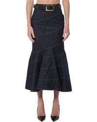 Self-Portrait - Denim Belted Midi Skirt - Lyst