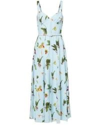 Oscar de la Renta - Floral Belted Cady Midi Dress - Lyst