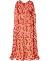 Saloni - Claudia Cape-Effect Floral-Print Silk-Georgette Gown - Lyst