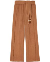 Lisa Marie Fernandez - Embellished Belted Crinkled Linen-Blend Gauze Pants - Lyst