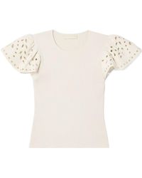 Ulla Johnson - Edith Embroidered Ruffled Ribbed-Knit Top - Lyst