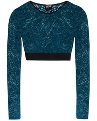 Versace Jeans Couture - Couture Long Sleeved Floral-Lace Cropped Top - Lyst