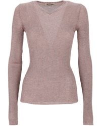 Miu Miu - Lurex-Detailed V-Neck Jumper - Lyst