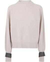 Brunello Cucinelli - Embellished Cuffs Crewneck Jumper - Lyst