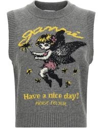 Ganni - Graphic Intarsia Knitted Top - Lyst
