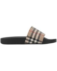 Burberry - Furley Checked Slides - Lyst