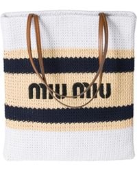 Miu Miu - Raffia-Effect Woven Tote Bag - Lyst