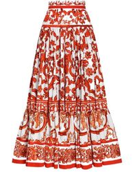 Dolce & Gabbana - Majolica-Printed Poplin Midi Skirt - Lyst