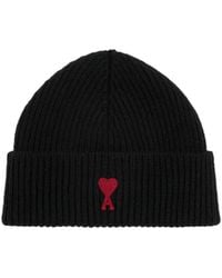 Ami Paris - Logo Patch Knitted Beanie - Lyst