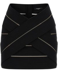 Balmain - V-Waist Mesh Insert Stretch Mini Skirt - Lyst