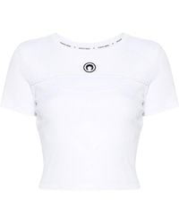 Marine Serre Short-Sleeved Rib T-Shirt in White | Lyst
