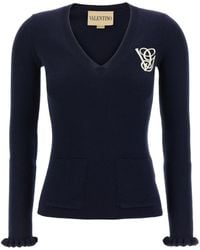 Valentino - Ruffled V-Neck Wool Sweater - Lyst